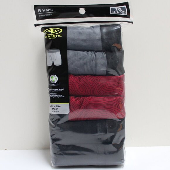 Athletic Works 6 Pack Men's 3XL 48-50 Boxer Briefs With 6" Inseam - Picture 1 of 9